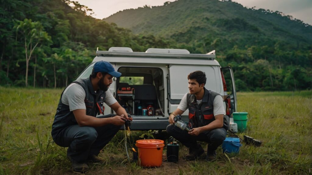 Pest control team near camp